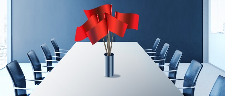 red flags as centerpiece in conference room 